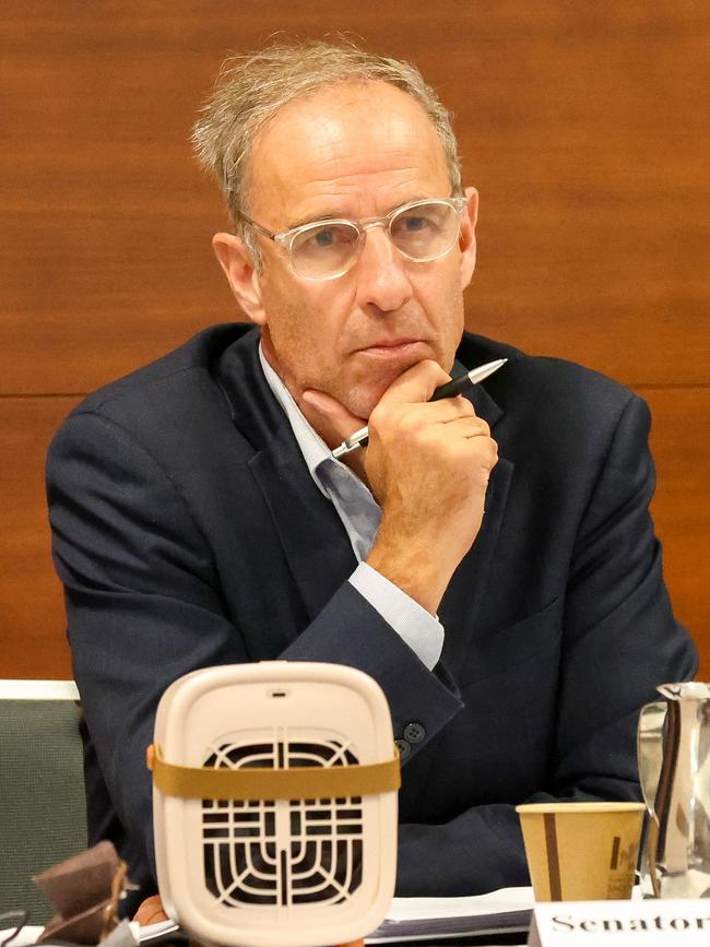 Greens Senator Nick McKim at a senate hearing on supermarket prices. Picture: NCA NewsWire/Brendan Beckett