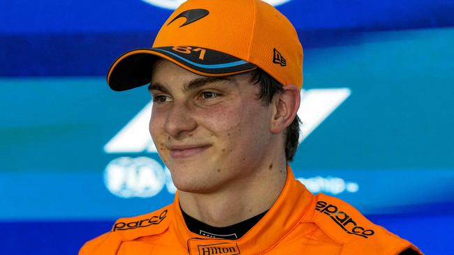 McLaren's Australian driver Oscar Piastri after finishing first in the sprint shootout ahead of Qatari Formula One Grand Prix at the Lusail International Circuit on October 7, 2023. (Photo by Darko Bandic / POOL / AFP)