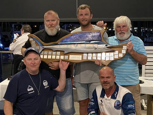 Billfish winning team The Chapel.(Back) Skipper and Billboat owner Ray Chappell, Jarrad Agst  and Neil Rowlands (front) Tim Massurit and Jason McKenna.