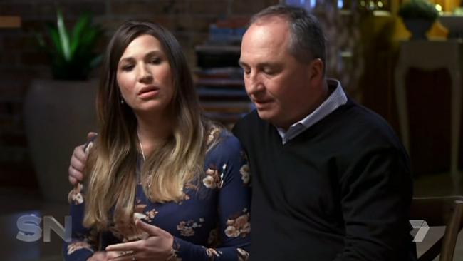 Vikki Campion and Barnaby Joyce speak during their interview with Channel Seven’s Sunday Night. Photo: Channel 7