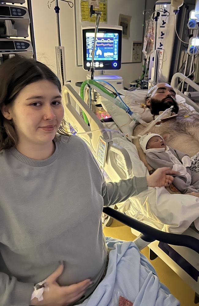 While he never regained consciousness, he was able to meet his daughter in hospital and George's heartbroken mum Melissa captured the touching moment. Picture: SWNS