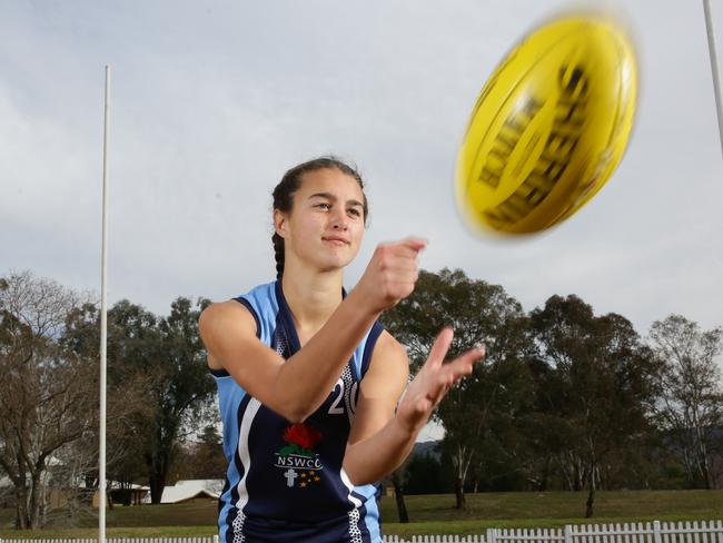 Brenna Tarrant,14, is an AFL player and Junior Sports Star.Brenna Tarrant at Duke,s Oval Emu Plains.Brenna Tarrant