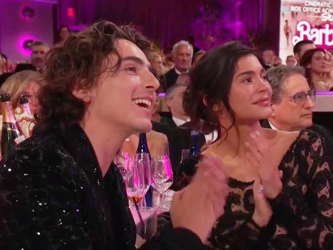 Timothee Chalamet brought Kylie Jenner as his date to Golden Globes. Picture: Stan