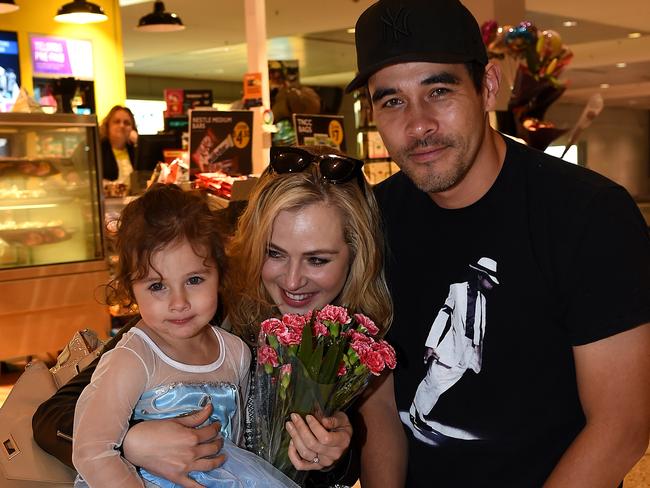 Marais with her daughter Scout and her then-partner James Stewart in 2014. Picture: Justin Sanson