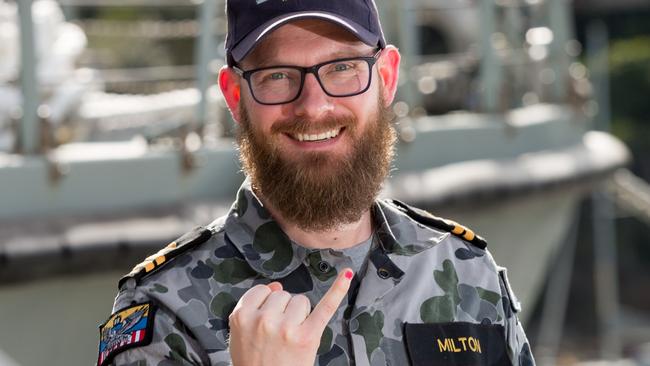 Royal Australian Navy officer, Lieutenant Maritime Warfare Officer Jonathan Milton painted his fingernail in support of gender equality campaign, 100 Days For Change.