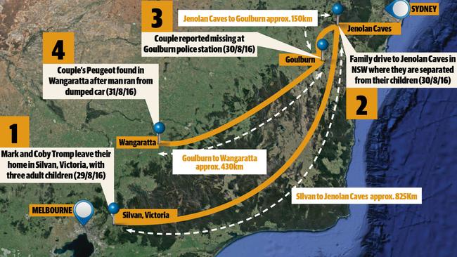 The movements of the Tromps in the days before their disappearance.