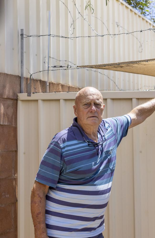 Gavin Carpenter lives on Bokhara St, Larapinta , and has been broken into many times. He has cameras and barbwire around the property Picture: Grenville Turner