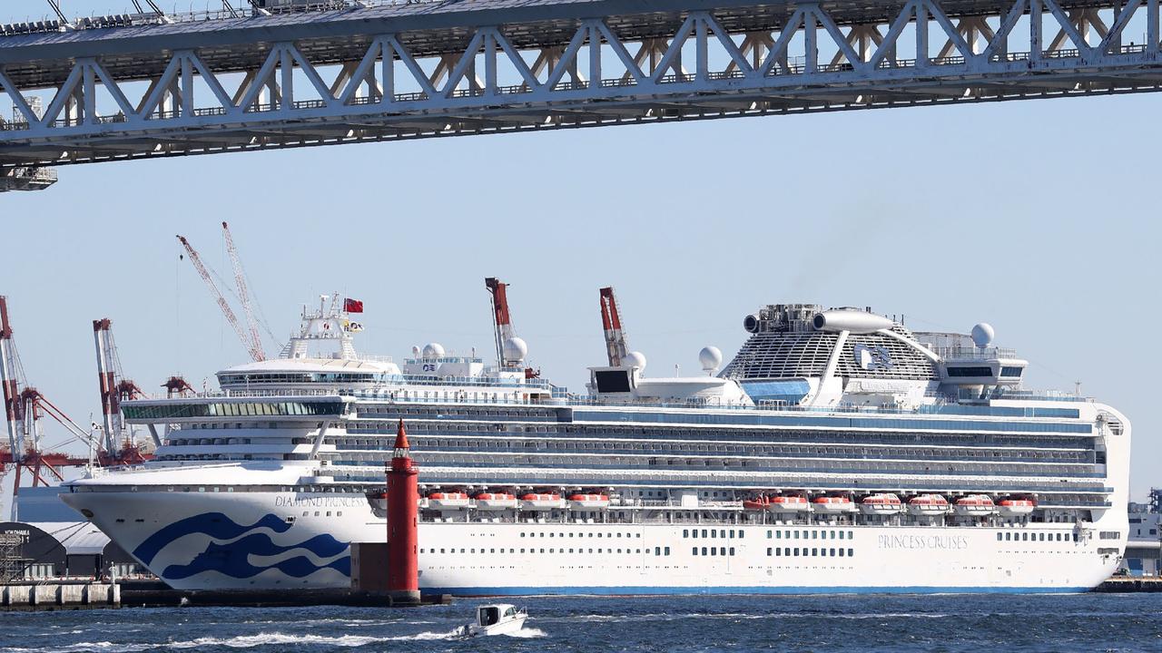 The Diamond Princess cruise ship, with over 3700 people quarantined on-board due to fears of the new coronavirus, anchored at the Daikoku Pier Cruise Terminal in Yokohama port on February 9, 2020. Picture: STR/JIJI Press/AFP/Japan Out