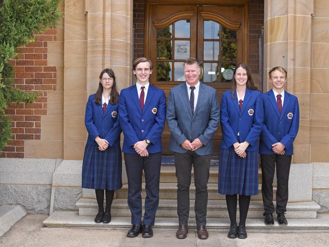 Warwick State High School's school captains Sophie Kuhn and Ryan Callow, vice captains Ashlee McGee and Joseph Beh with Principal Mr Will Curthoys (Photo: supplied)