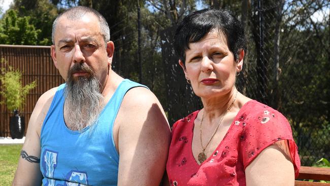 Paul Mazzacchi and his wife Lina at their Rowville home. The Mazzacchis and their neighbours are angry about a developer's plans to chop trees and put up houses on their fence line. Picture: James Ross