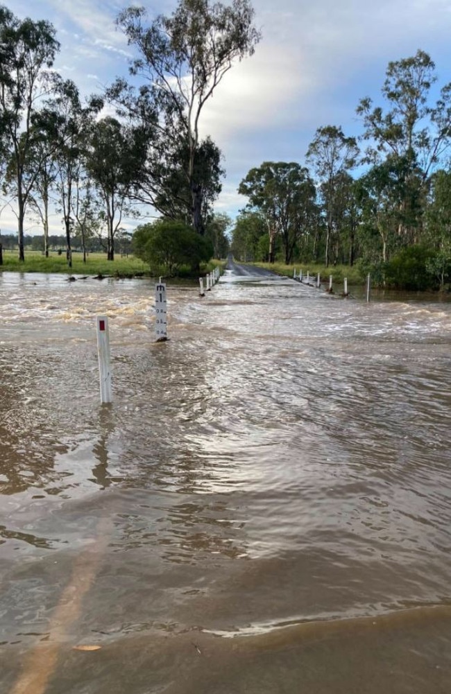 Wattlecamp Causeway and Lee's Bridge at Barkers Creek, Kingaroy Tuesday morning. Picture: Peter Eades/Facebook