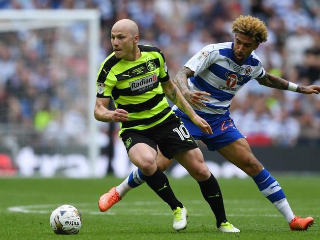 Aaron Mooy in action for Huddersfield during the Championship play-off final.