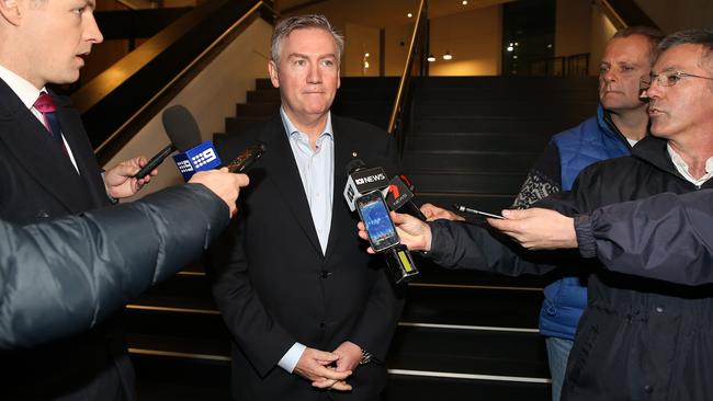 Collingwood president Eddie McGuire fronts the media after the Collingwood board meeting. Picture: Michael Klein