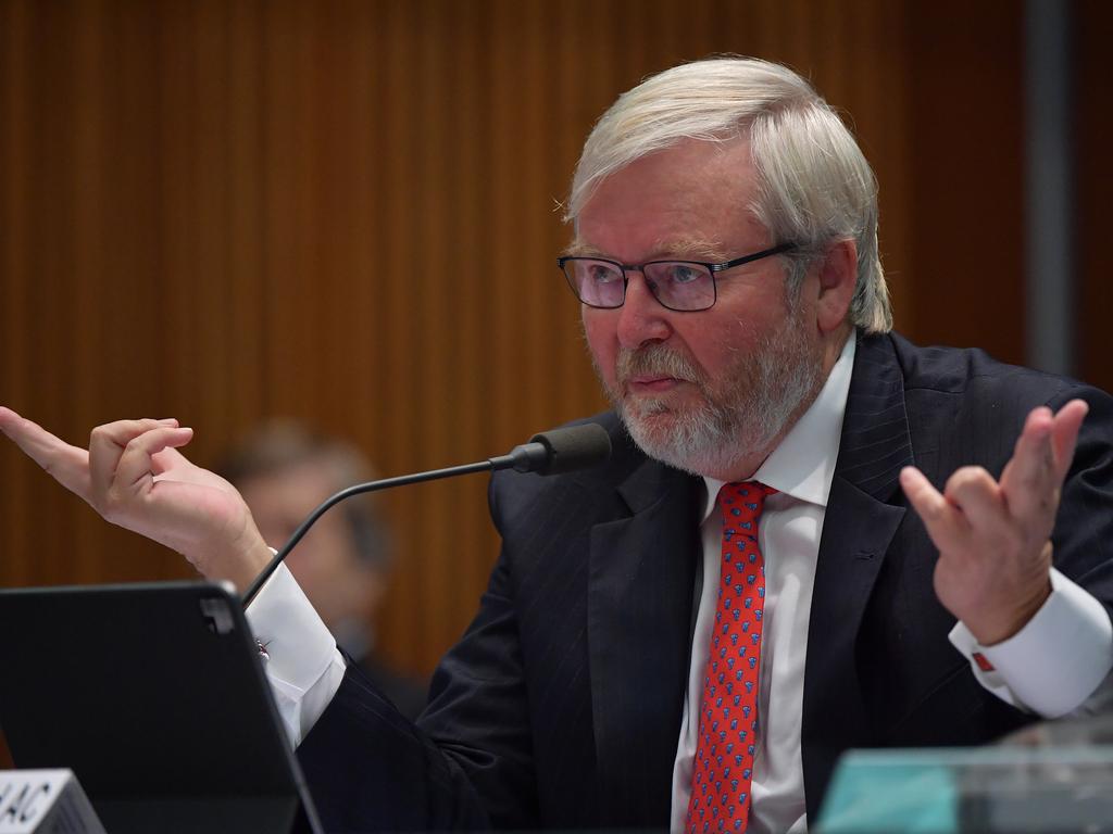 Former Prime Minister Kevin Rudd during the public hearing into media diversity. Picture: Getty Images