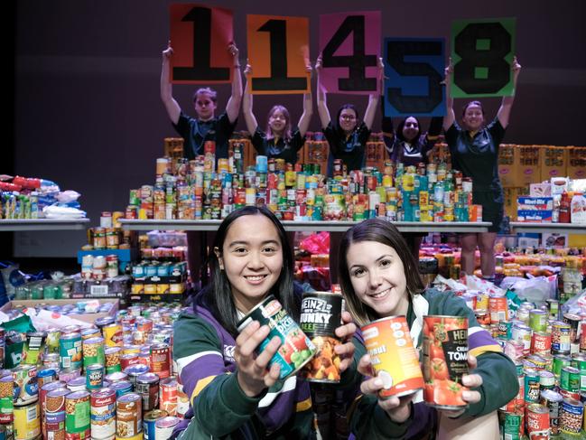 Centenary Heights State High School student council president Ria Biscocho and vice president Lily Pederick. Food donation to Lifeline Darling Downs.