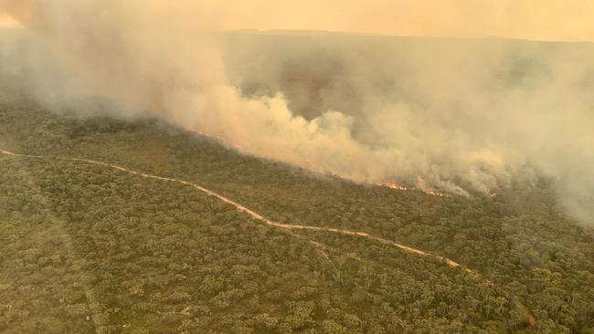 The Ravine fire on Kangaroo Island, seen from the air. Picture: CFS