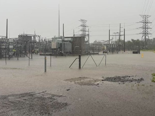Water at the Nudgee substation as ex-Cyclone Alfred hit South East Queensland.