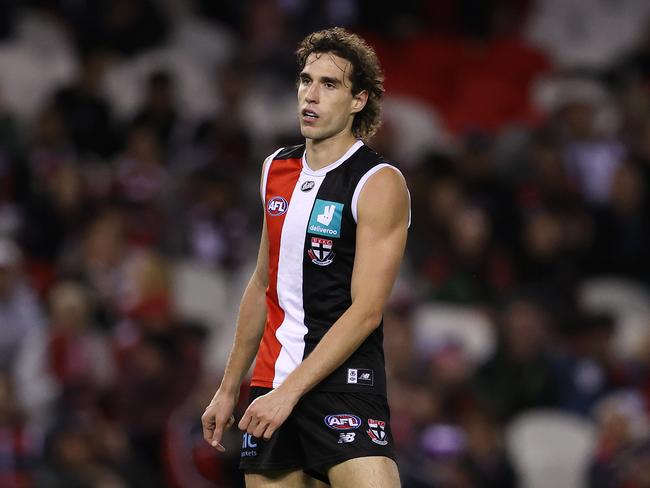 AFL Round 9. 14/05/2021 .  St Kilda vs Geelong at Marvel Stadium, Melbourne.  Max King of the Saints after missing a goal during the 4th qtr.   .  Pic: Michael Klein