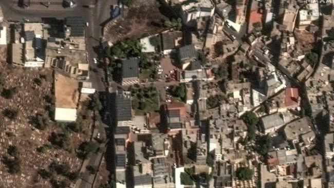 A satellite image of Al-Ahli hospital and the surrounding area in Gaza City before the deadly strike. Picture: AFP/ Maxar Technologies