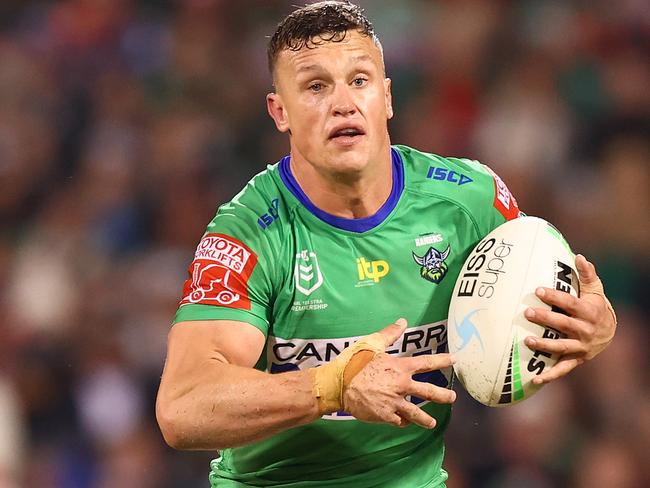 CANBERRA, AUSTRALIA - APRIL 29: Jack Wighton of the Raiders in action during the round eight NRL match between the Canberra Raiders and the South Sydney Rabbitohs at GIO Stadium, on April 29, 2021, in Canberra, Australia. (Photo by Mark Nolan/Getty Images)