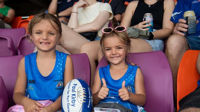 Imogen Kirby and Harper Kirby in the 2023-24 NTFL Women's Grand Final between PINT and St Mary's. Picture: Pema Tamang Pakhrin