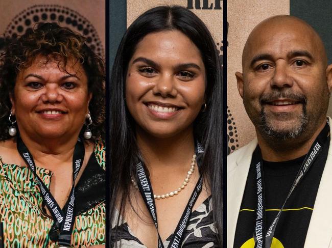 Carol Stanislaus, Lalwa May and Timmy Duggan at the 2023 NT Indigenous Sport Awards. Picture: Celina Whan