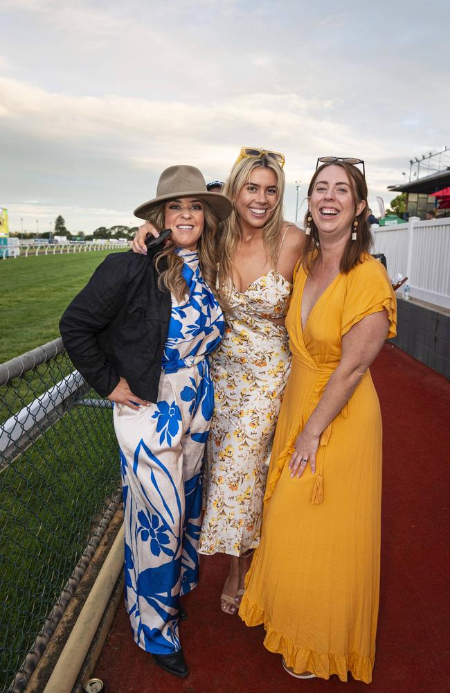 At Weetwood raceday are (from left) Kayla Gilbert, Claudia Hallinan and Anita Edwards at Clifford Park, Saturday, September 28, 2024. Picture: Kevin Farmer