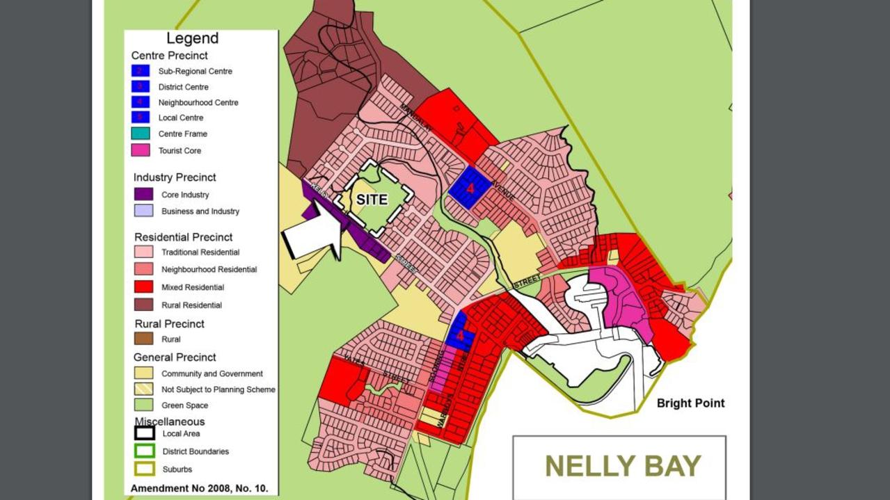 Townsville City Council planning zones for 55-77 Kelly St in Nelly Bay.