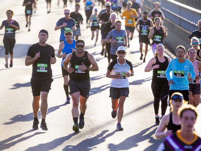 Run the Bridge Fun Run 2020 across Tasman Bridge. Picture: RICHARD JUPE