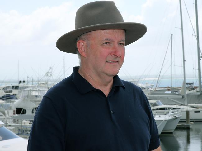 NEWCASTLE, AUSTRALIA - NewsWire Photos - March 2, 2021.  Leader of the Australian Labor Party Anthony Albanese at the press conference at Nelson Bay Marina. Picture: NCA NewsWire / Peter Lorimer.