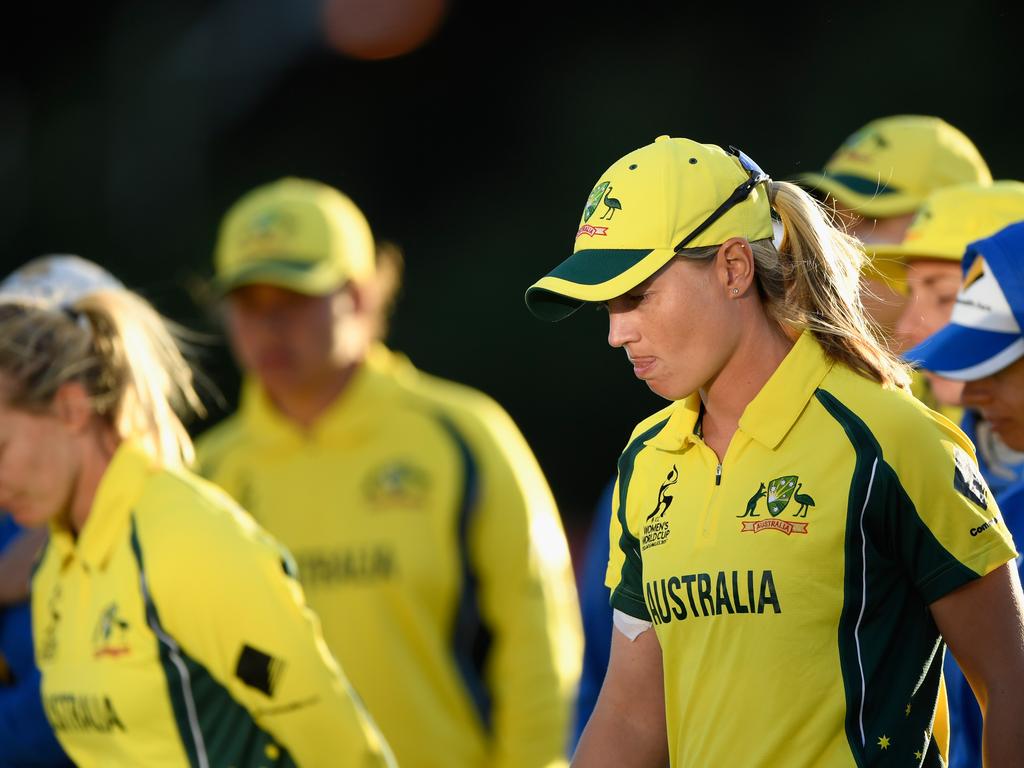 Meg Lanning leads the Australians from the field after their World Cup semi-final loss in 2017. Picture: Getty Images