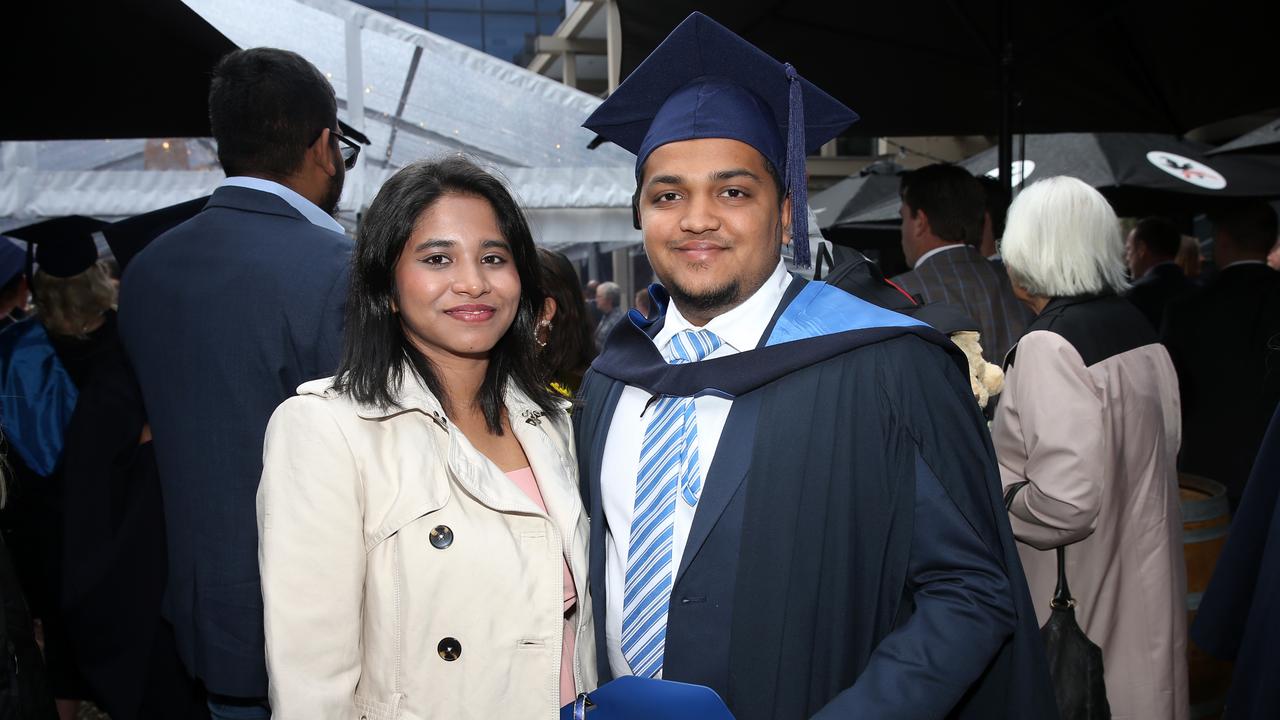 Sathira Jayasena and Amani Palliyaguru at Deakin University post-graduation celebrations on Friday afternoon. Picture: Alan Barber