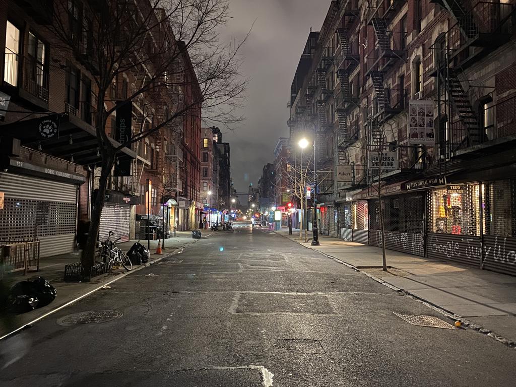 Empty streets in New York's Lower East Side on the first day of the city shutdown.