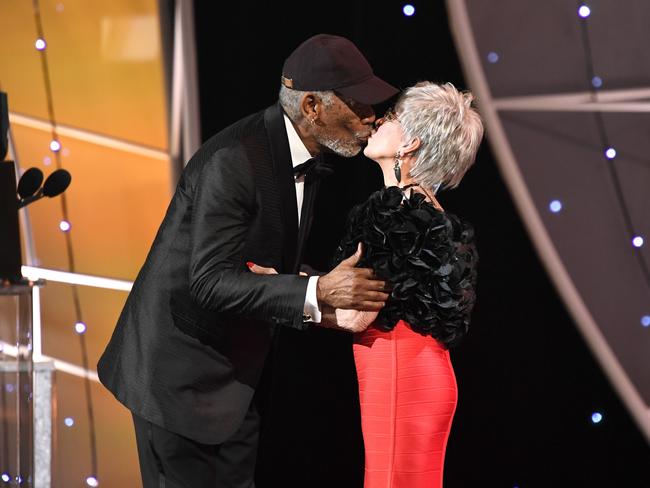Rita Moreno and Morgan Freeman onstage during the 24th Annual Screen Actors Guild Awards at The Shrine Auditorium on January 21, 2018 in Los Angeles, California. Picture: Getty