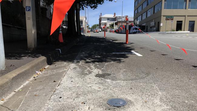 One of Hobart City Council's new parking sensors installed in parking spaces on Montpelier Retreat, Battery Point.