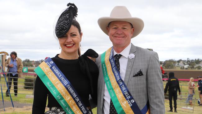 Ariane de Rooy and Peter Phelan, winners of best dressed couple at the Ergon Energy 2021 Warwick Picnic Day Races.