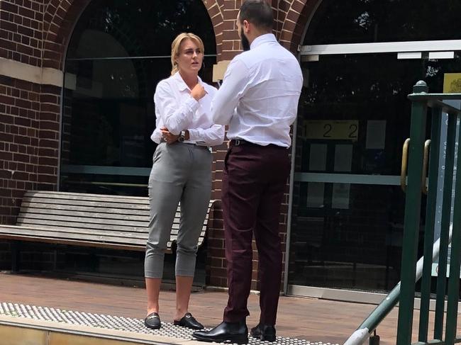 Biba Turnbull (left) outside Manly Court House after being sentenced for a mid range drink-driving charge. Pic Jim O'Rourke