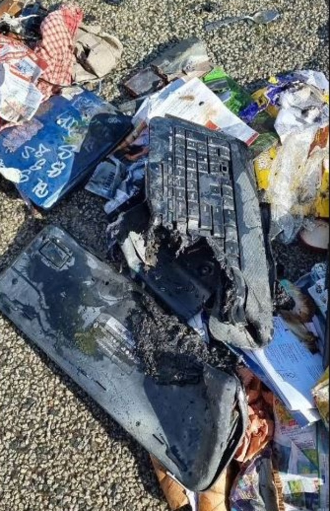 Lithium batteries inside the keyboard are said to have started the blaze. Picture: Facebook