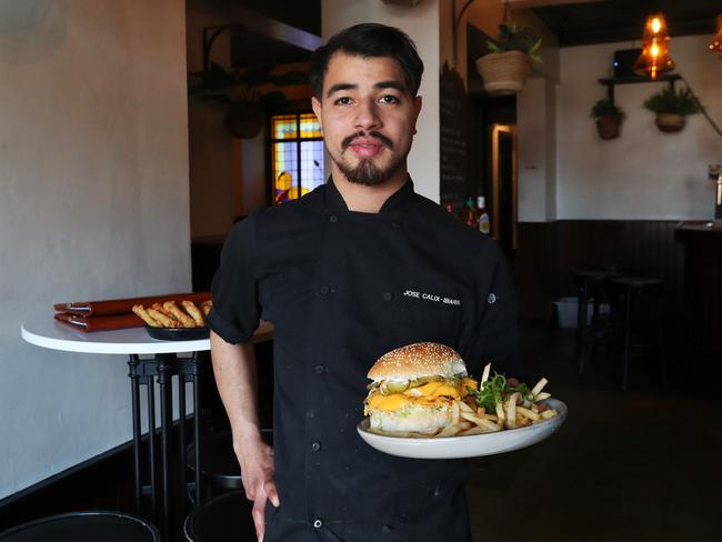 Chef Jose Calix-Ibarra with The Whaler’s Big Whac burger. Picture: NIKKI DAVIS-JONES