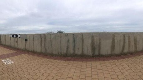 The Glenelg Esplanade seawall before the mural was painted. Picture: City of Holdfast Bay