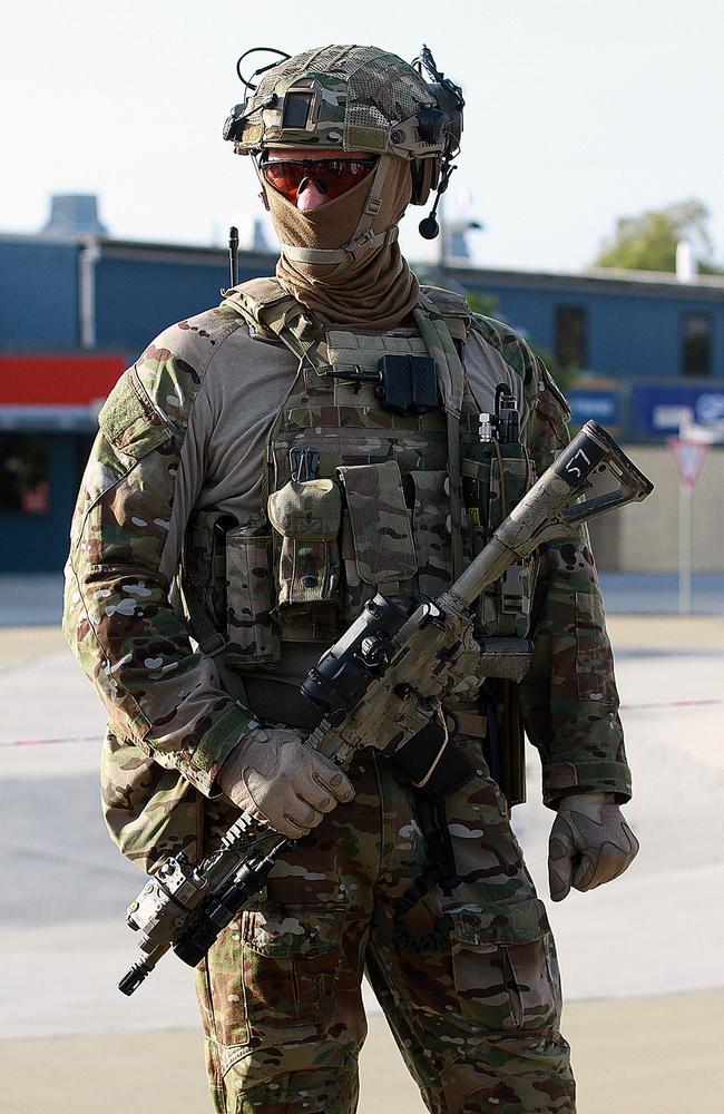 An anti-terrorism soldier in Brisbane / Picture: Marc Robertson