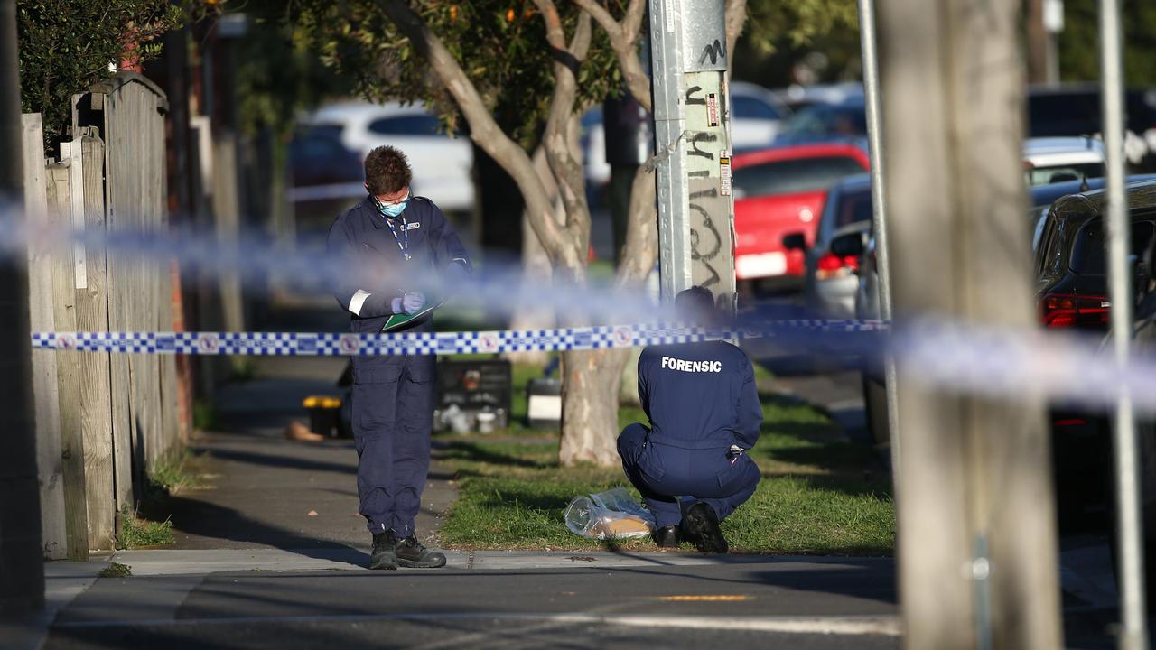 Police and Forensics on scene in Malone St Geelong. Picture: David Smith.