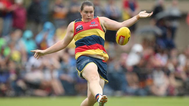 Perkins shows her style in the Crows’ historic AFLW win against Greater Western Sydney. Picture: Getty Images