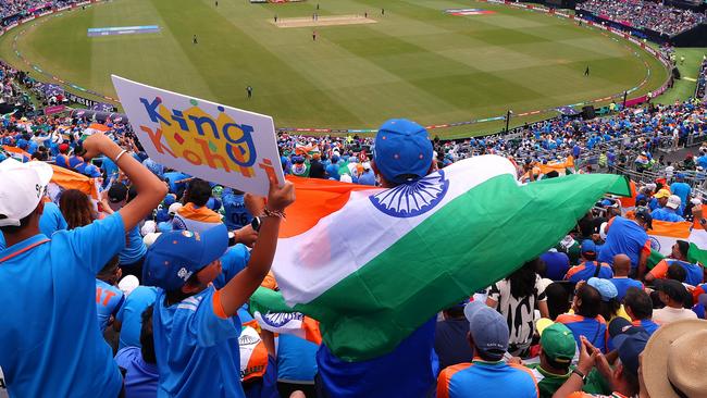 NEW YORK, NEW YORK - JUNE 09: A general view of the stadium during play in the ICC Men's T20 Cricket World Cup West Indies & USA 2024 match between India and Pakistan at Nassau County International Cricket Stadium on June 09, 2024 in New York, New York. (Photo by Robert Cianflone/Getty Images)