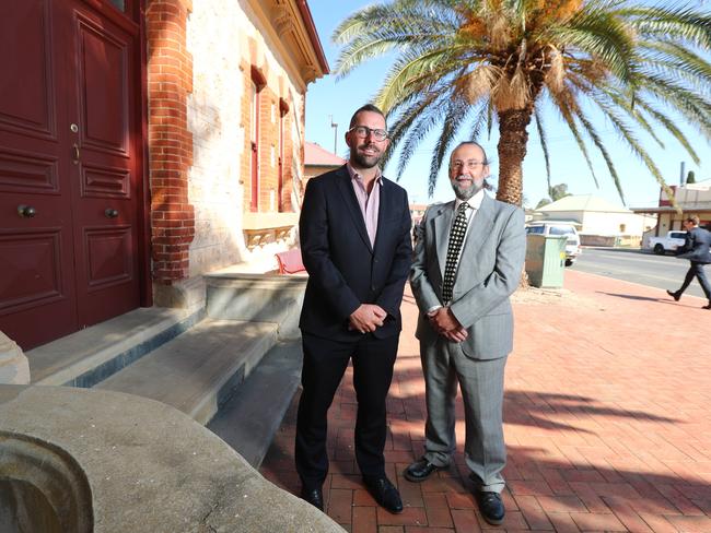 27.11.2019.James Miller,CEO Adelaide Plains Council with acting Mayor Marcus Strudwicke in the Main Street of Two Wells for a town growth story.PIC TAIT SCHMAAL.