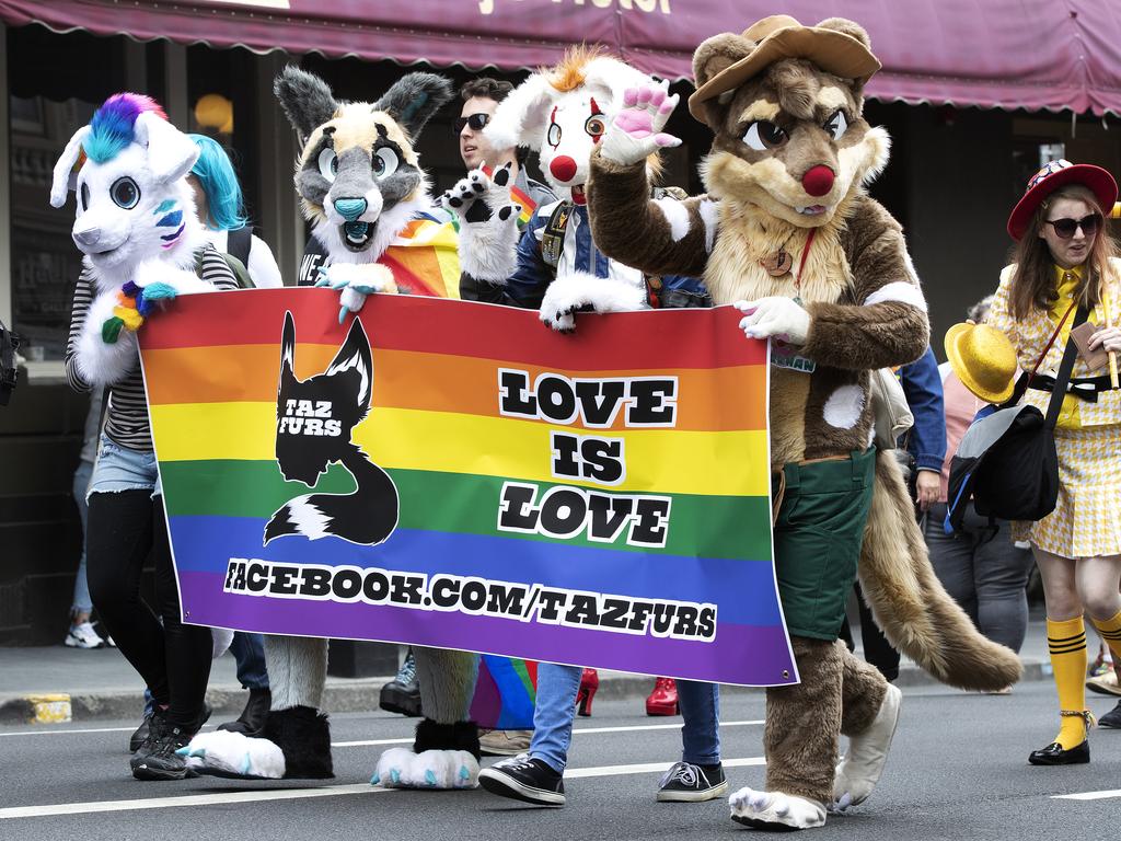 Pride March through Hobart. Picture Chris Kidd