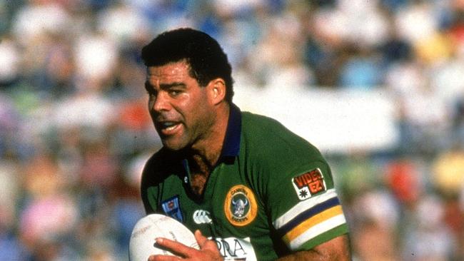 CANBERRA, AUSTRALIA - 1994: Mal Meninga of the Canberra Raiders in action during a ARL match held at Bruce Stadium 1994 in Canberra, Australia. (Photo by Getty Images)