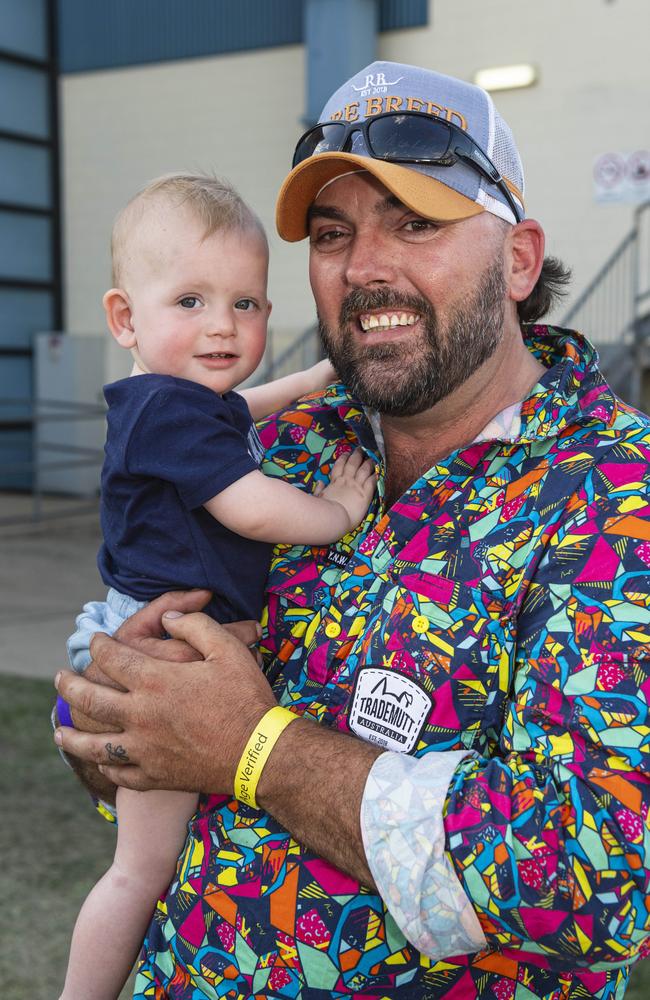 Hunter and dad Scotto MacKay at Lights on the Hill Trucking Memorial at Gatton Showgrounds, Saturday, October 5, 2024. Picture: Kevin Farmer