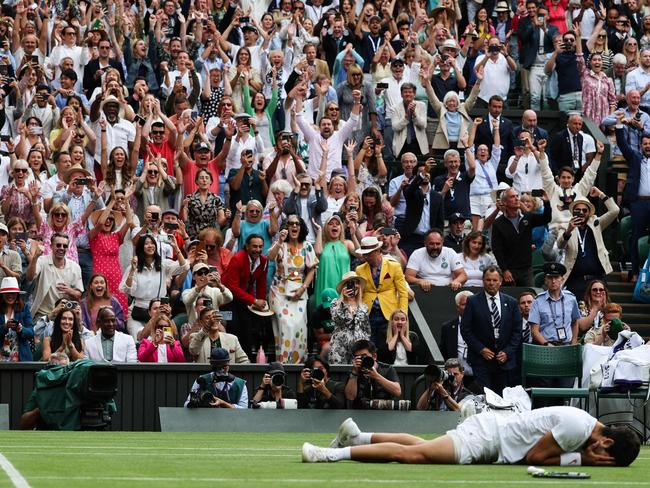 There were emotional scenes as spectators cheered Wimbledon winner Carlos Alcaraz. Picture: Adrian Dennis/AFP