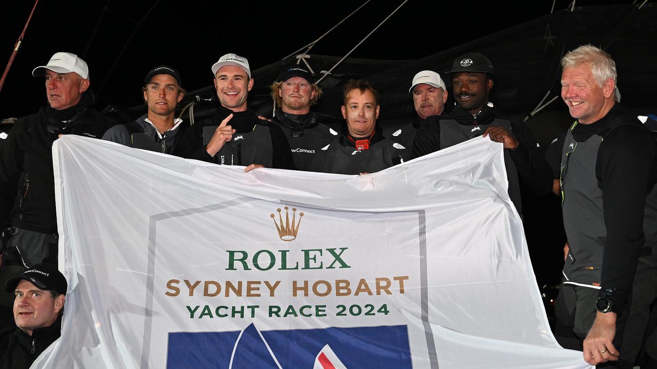 Crew of Law Connect, who took line honours. Photo by Steve Bell/Getty Images.